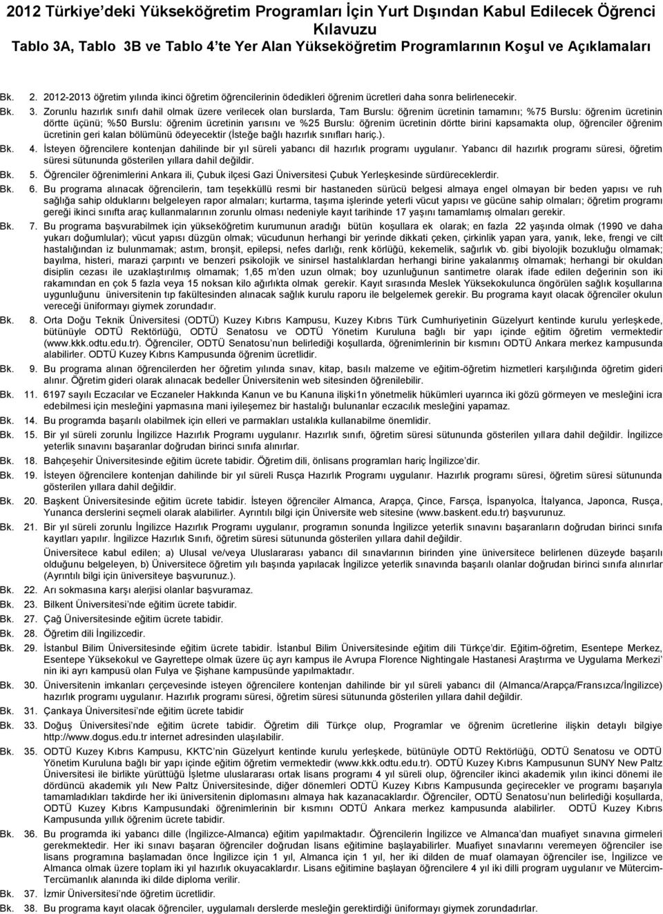 Zorunlu hazırlık sınıfı dahil olmak üzere verilecek olan burslarda, Tam Burslu: öğrenim ücretinin tamamını; %75 Burslu: öğrenim ücretinin dörtte üçünü; %50 Burslu: öğrenim ücretinin yarısını ve %25