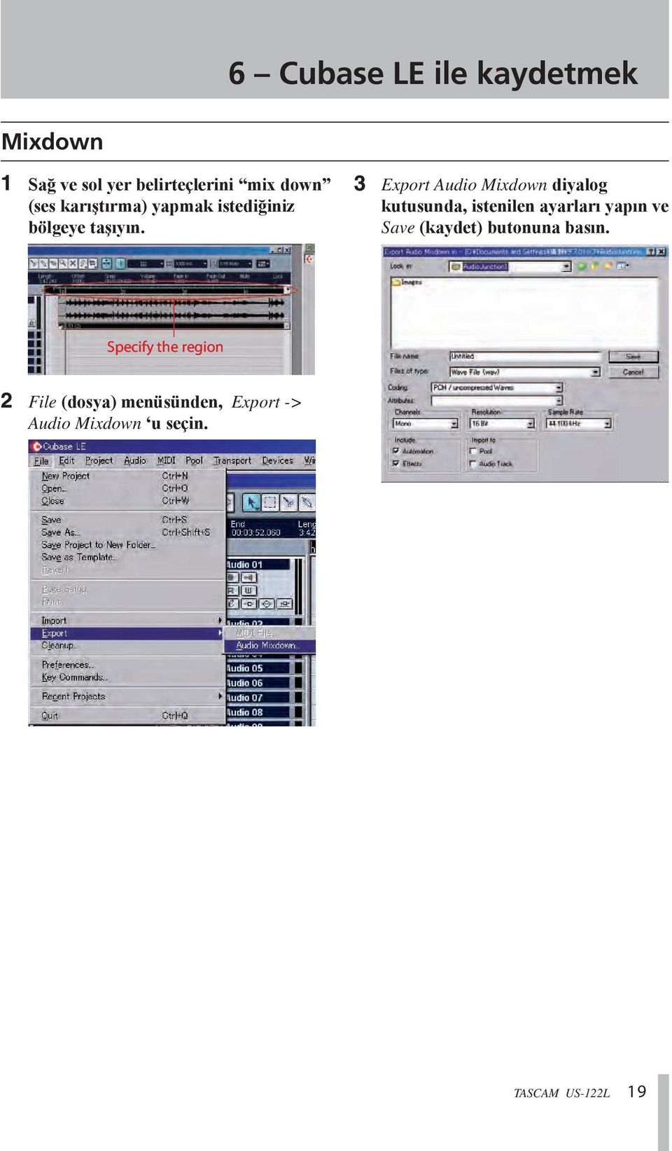 Export Audio Mixdown diyalog kutusunda, istenilen ayarları yapın ve Save