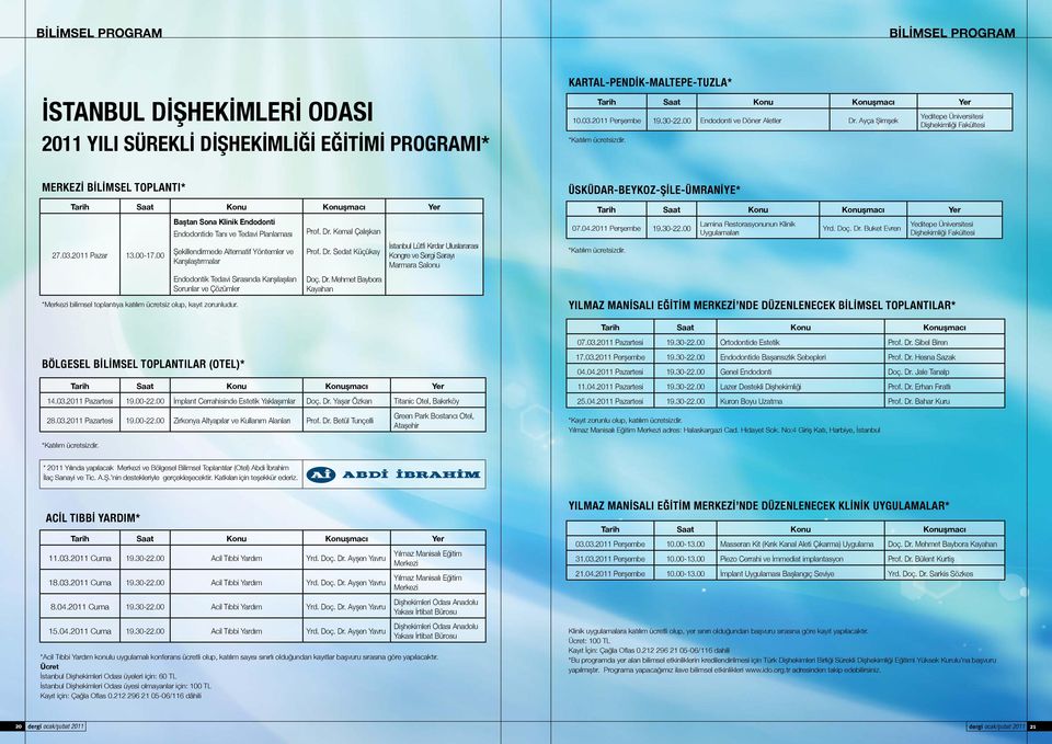 00 Baştan Sona Klinik Endodonti Endodontide Tanı ve Tedavi Planlaması Şekillendirmede Alternatif Yöntemler ve Karşılaştırmalar Endodontik Tedavi Sırasında Karşılaşılan Sorunlar ve Çözümler *Merkezi