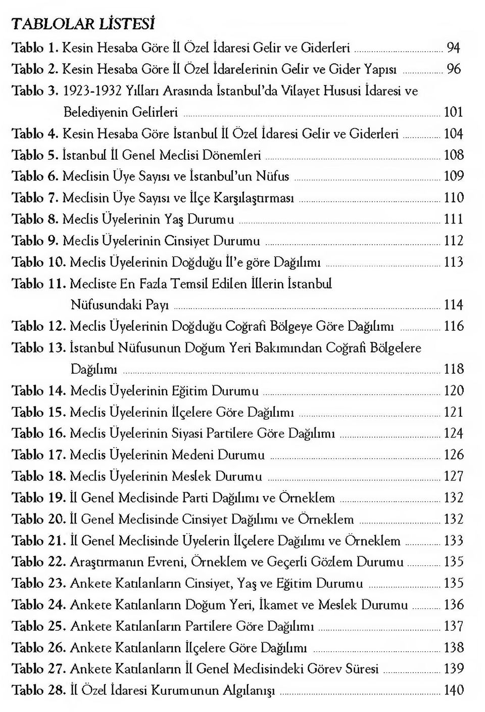 İstanbul II Genel Meclisi Dönemleri... 108 Tablo 6. Meclisin Üye Sayısı ve İstanbul un Nüfus...109 Tablo 7. Meclisin Üye Sayısı ve İlçe Karşılaştırması...110 Tablo 8. Meclis Üyelerinin Yaş Durum u.