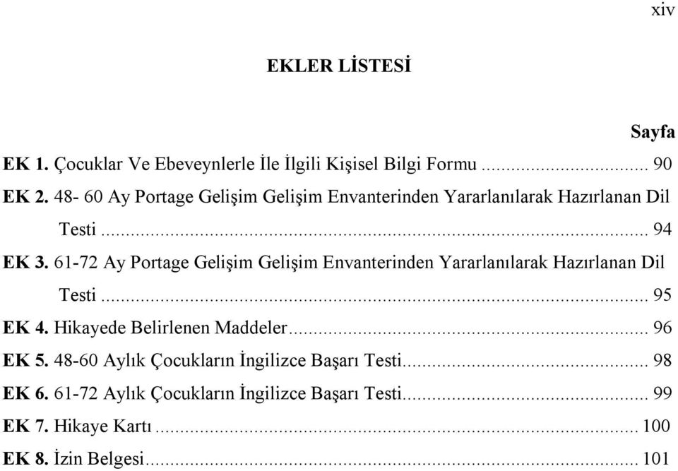 61-72 Ay Portage Gelişim Gelişim Envanterinden Yararlanılarak Hazırlanan Dil Testi... 95 EK 4.