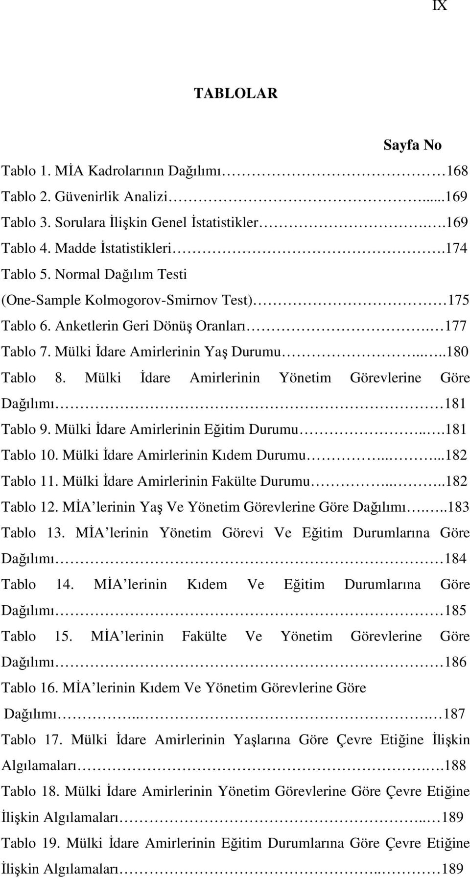 Mülki Đdare Amirlerinin Yönetim Görevlerine Göre Dağılımı 181 Tablo 9. Mülki Đdare Amirlerinin Eğitim Durumu...181 Tablo 10. Mülki Đdare Amirlerinin Kıdem Durumu.....182 Tablo 11.