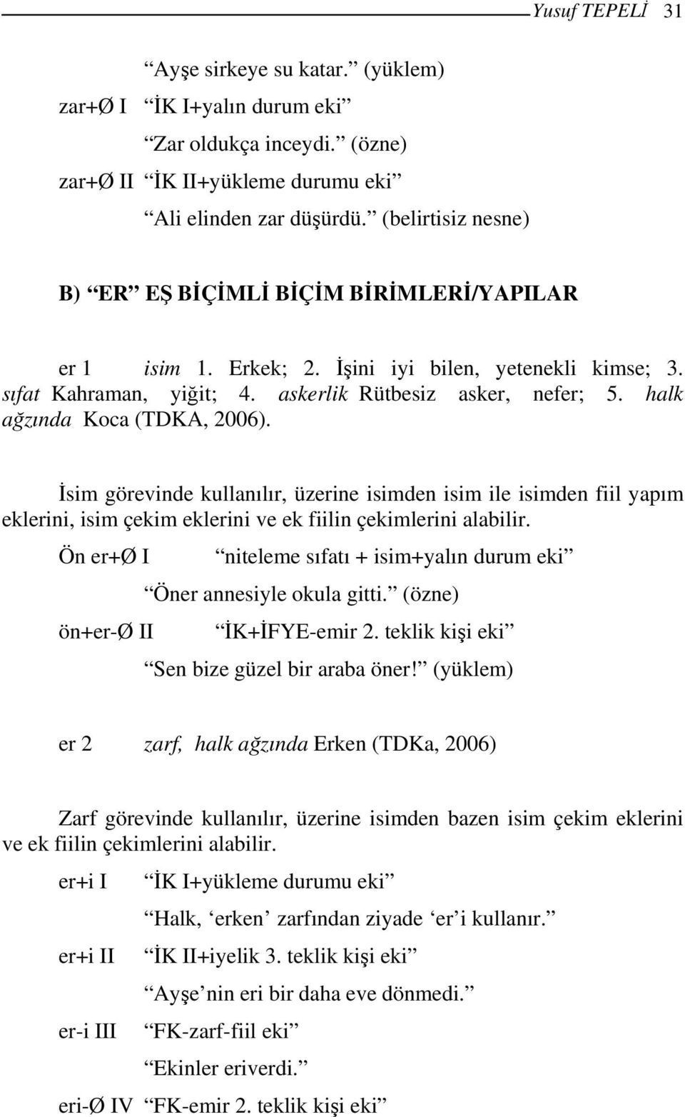 halk ağzında Koca (TDKA, 2006). İsim görevinde kullanılır, üzerine isimden isim ile isimden fiil yapım eklerini, isim çekim eklerini ve ek fiilin çekimlerini alabilir.