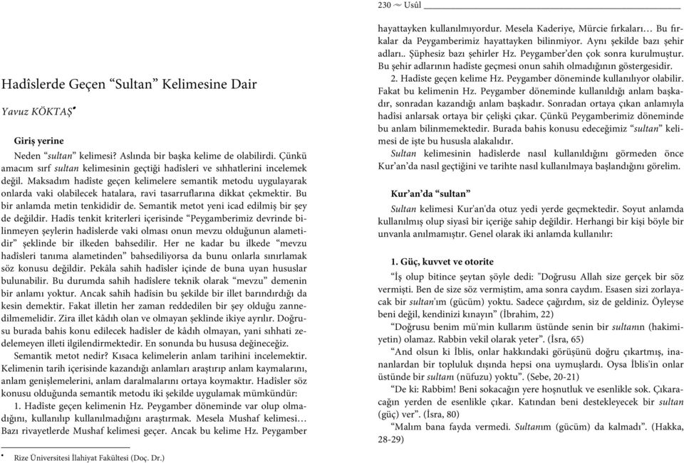 Maksadım hadîste geçen kelimelere semantik metodu uygulayarak onlarda vaki olabilecek hatalara, ravi tasarruflarına dikkat çekmektir. Bu bir anlamda metin tenkididir de.