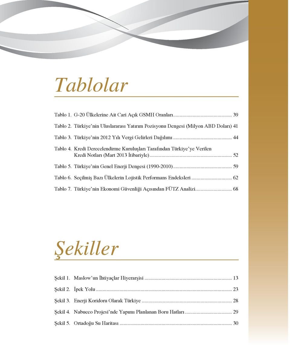 Türkiye nin Genel Enerji Dengesi (1990-2010)... 59 Tablo 6. Seçilmiş Bazı Ülkelerin Lojistik Performans Endeksleri... 62 Tablo 7. Türkiye nin Ekonomi Güvenliği Açısından FÜTZ Analizi.
