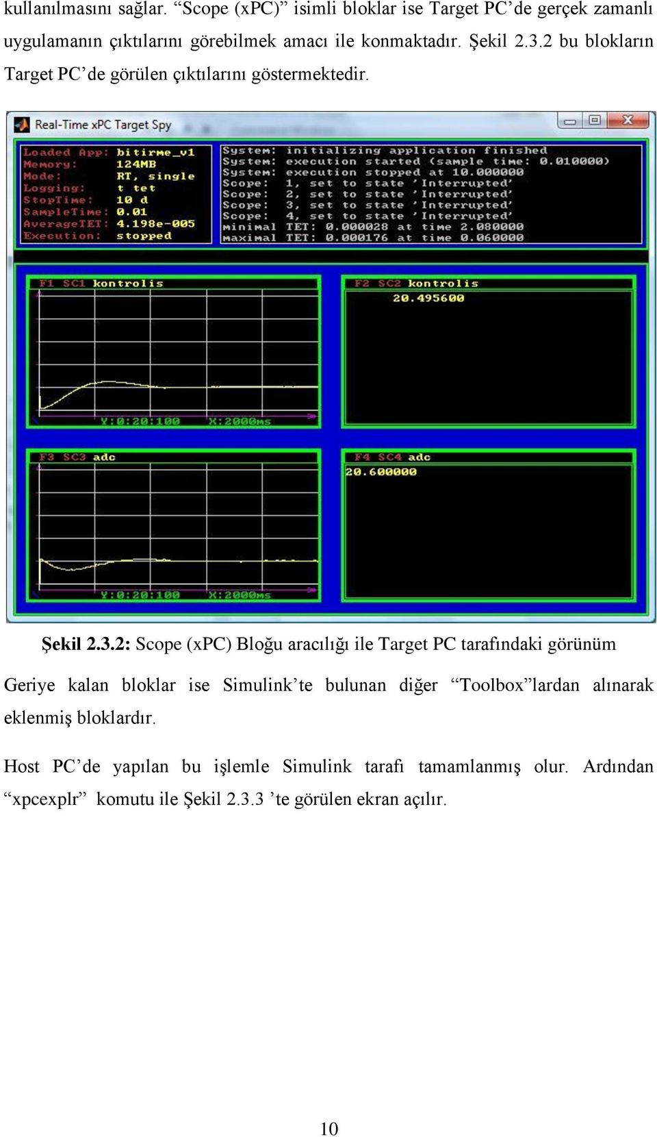 2 bu blokların Target PC de görülen çıktılarını göstermektedir. ġekil 2.3.