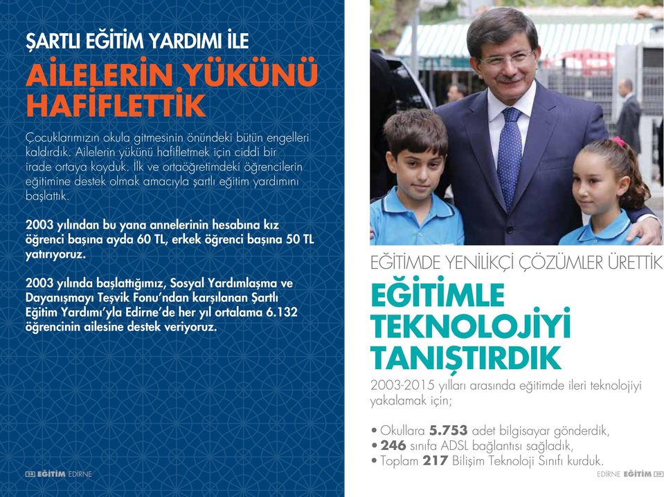 2003 yılından bu yana annelerinin hesabına kız öğrenci başına ayda 60 TL, erkek öğrenci başına 50 TL yatırıyoruz.