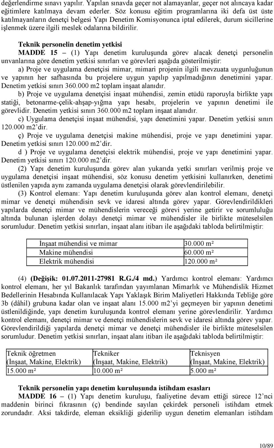 Teknik personelin denetim yetkisi MADDE 15 (1) Yapı denetim kuruluģunda görev alacak denetçi personelin unvanlarına göre denetim yetkisi sınırları ve görevleri aģağıda gösterilmiģtir: a) Proje ve