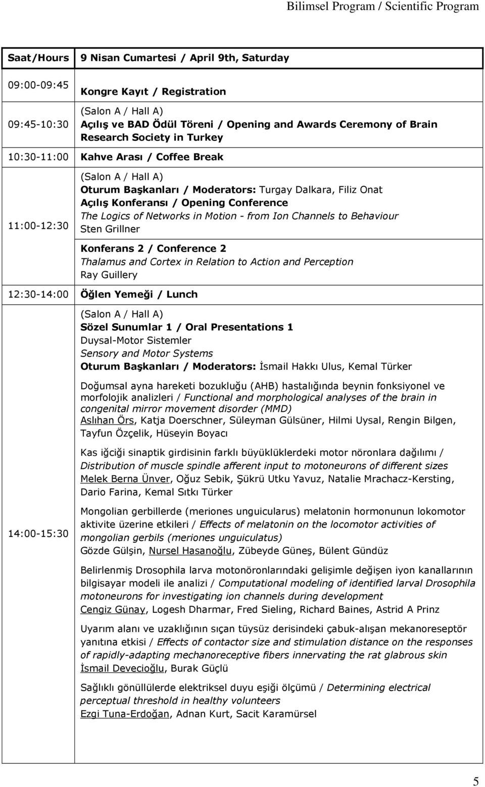 / Opening Conference The Logics of Networks in Motion - from Ion Channels to Behaviour Sten Grillner Konferans 2 / Conference 2 Thalamus and Cortex in Relation to Action and Perception Ray Guillery