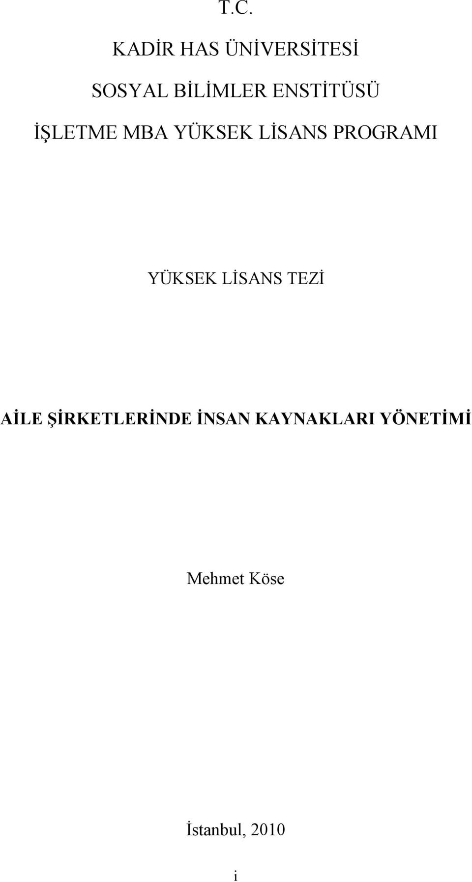 YÜKSEK LİSANS TEZİ AİLE ŞİRKETLERİNDE İNSAN