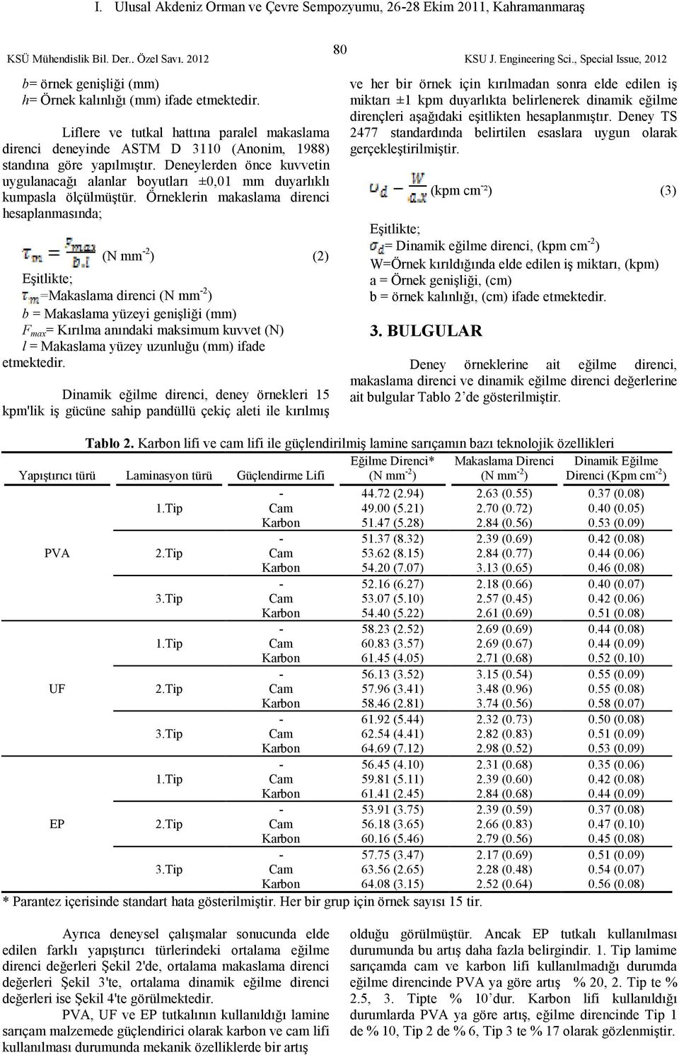 Liflere ve tutkal hattına paralel makaslama direnci deneyinde ASTM D 3110 (Anonim, 1988) standına göre yapılmıştır.