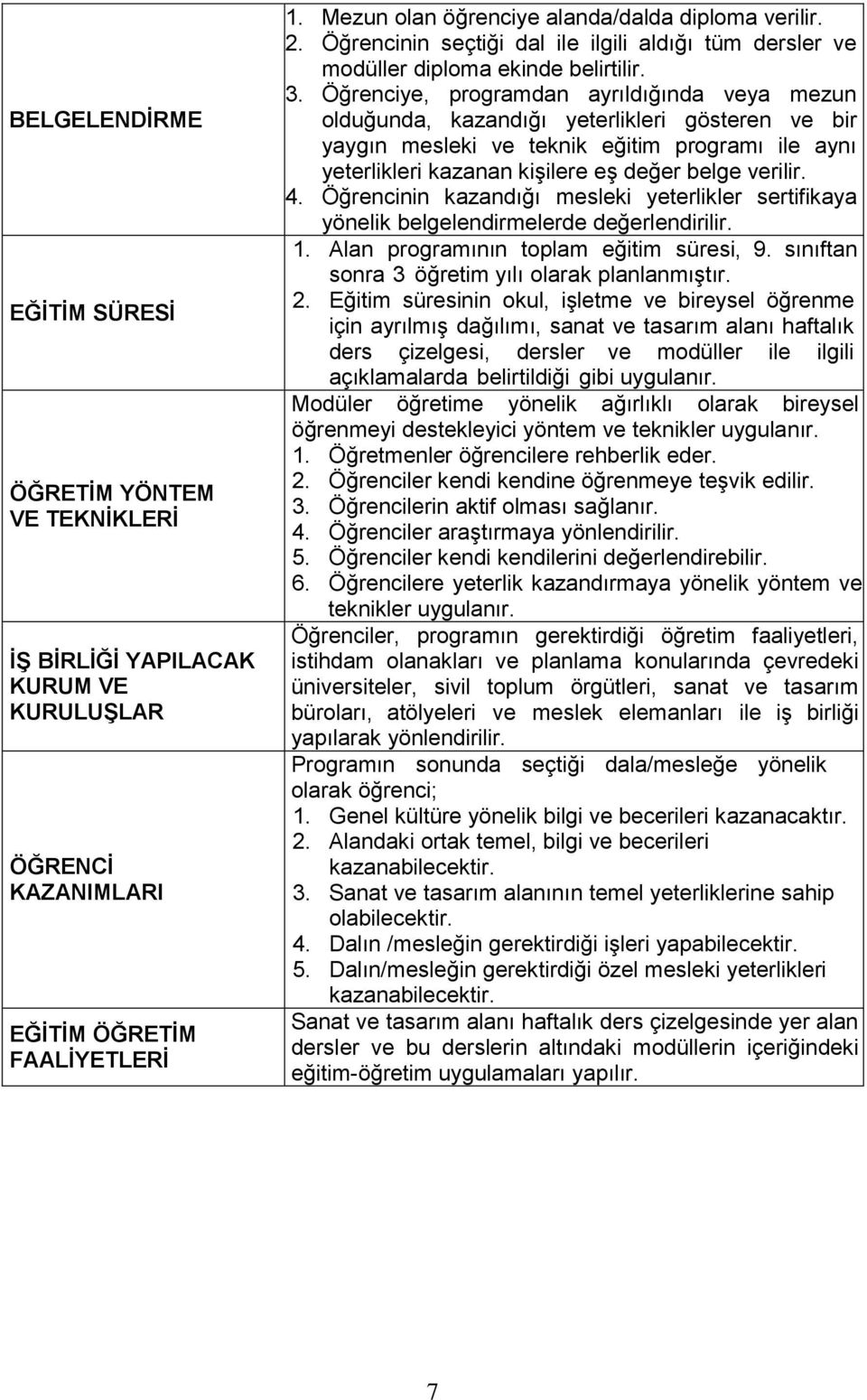 Öğrenciye, programdan ayrıldığında veya mezun olduğunda, kazandığı yeterlikleri gösteren ve bir yaygın mesleki ve teknik eğitim programı ile aynı yeterlikleri kazanan kişilere eş değer belge verilir.