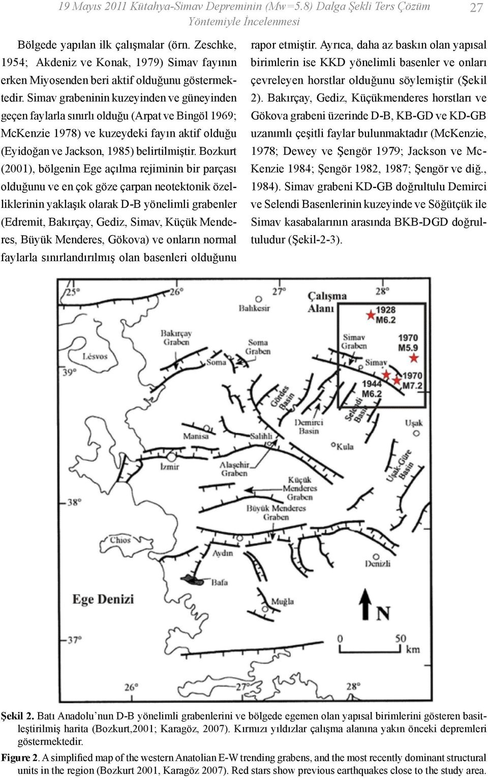Simav grabeninin kuzeyinden ve güneyinden geçen faylarla sınırlı olduğu (Arpat ve Bingöl 1969; McKenzie 1978) ve kuzeydeki fayın aktif olduğu (Eyidoğan ve Jackson, 1985) belirtilmiştir.