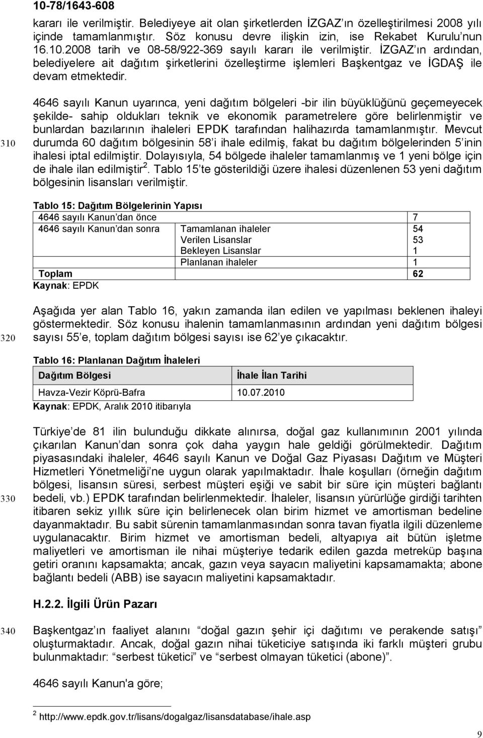 310 4646 sayılı Kanun uyarınca, yeni dağıtım bölgeleri -bir ilin büyüklüğünü geçemeyecek şekilde- sahip oldukları teknik ve ekonomik parametrelere göre belirlenmiştir ve bunlardan bazılarının