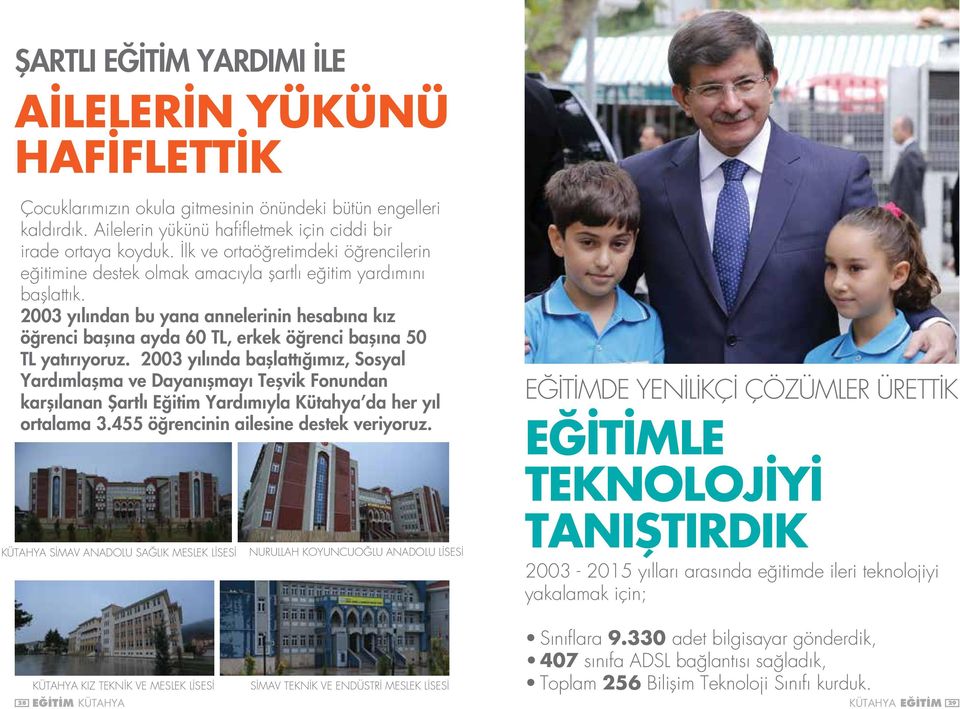 2003 yılından bu yana annelerinin hesabına kız öğrenci başına ayda 60 TL, erkek öğrenci başına 50 TL yatırıyoruz.