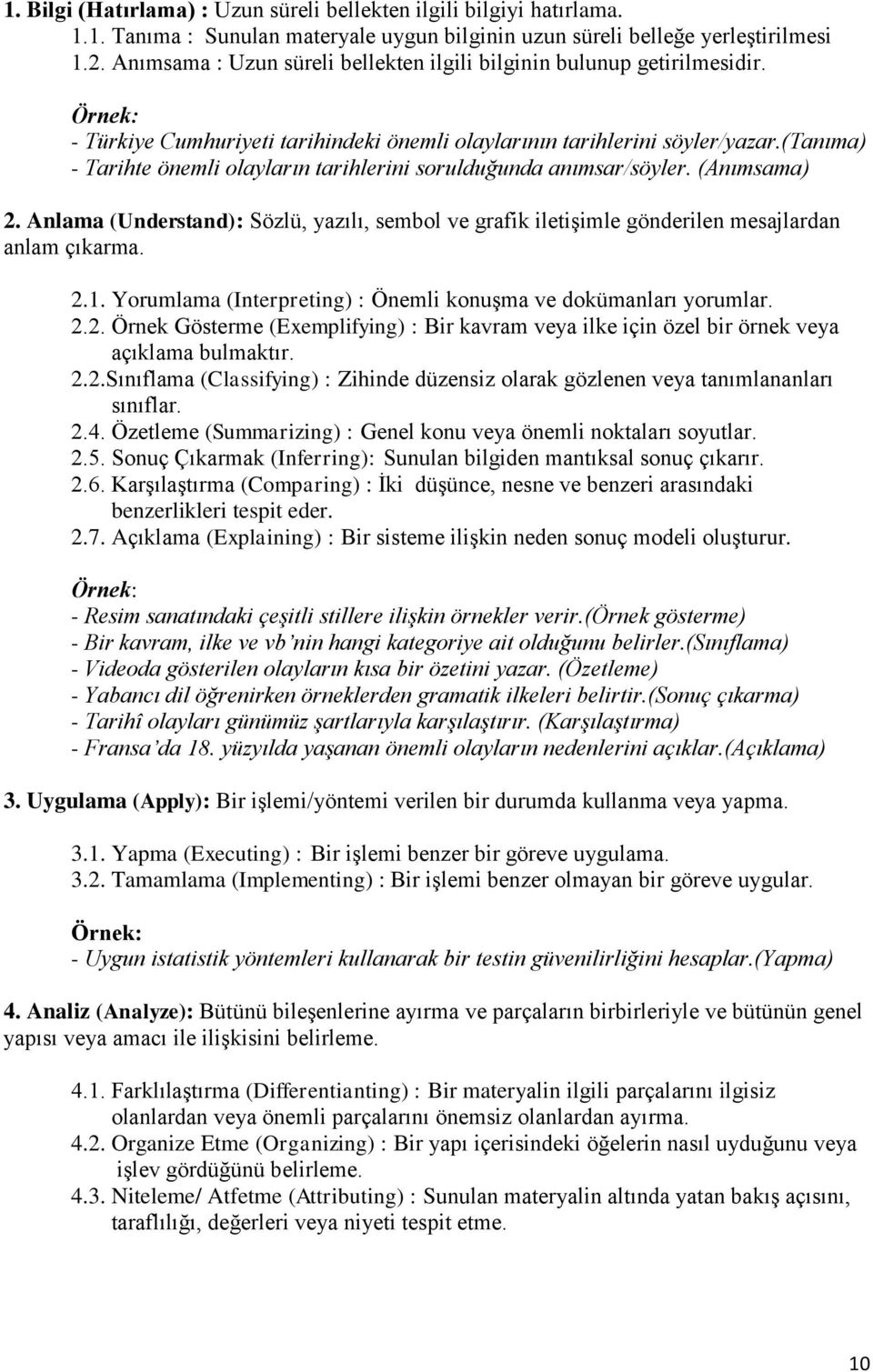 (tanıma) - Tarihte önemli olayların tarihlerini sorulduğunda anımsar/söyler. (Anımsama) 2. Anlama (Understand): Sözlü, yazılı, sembol ve grafik iletişimle gönderilen mesajlardan anlam çıkarma. 2.1.