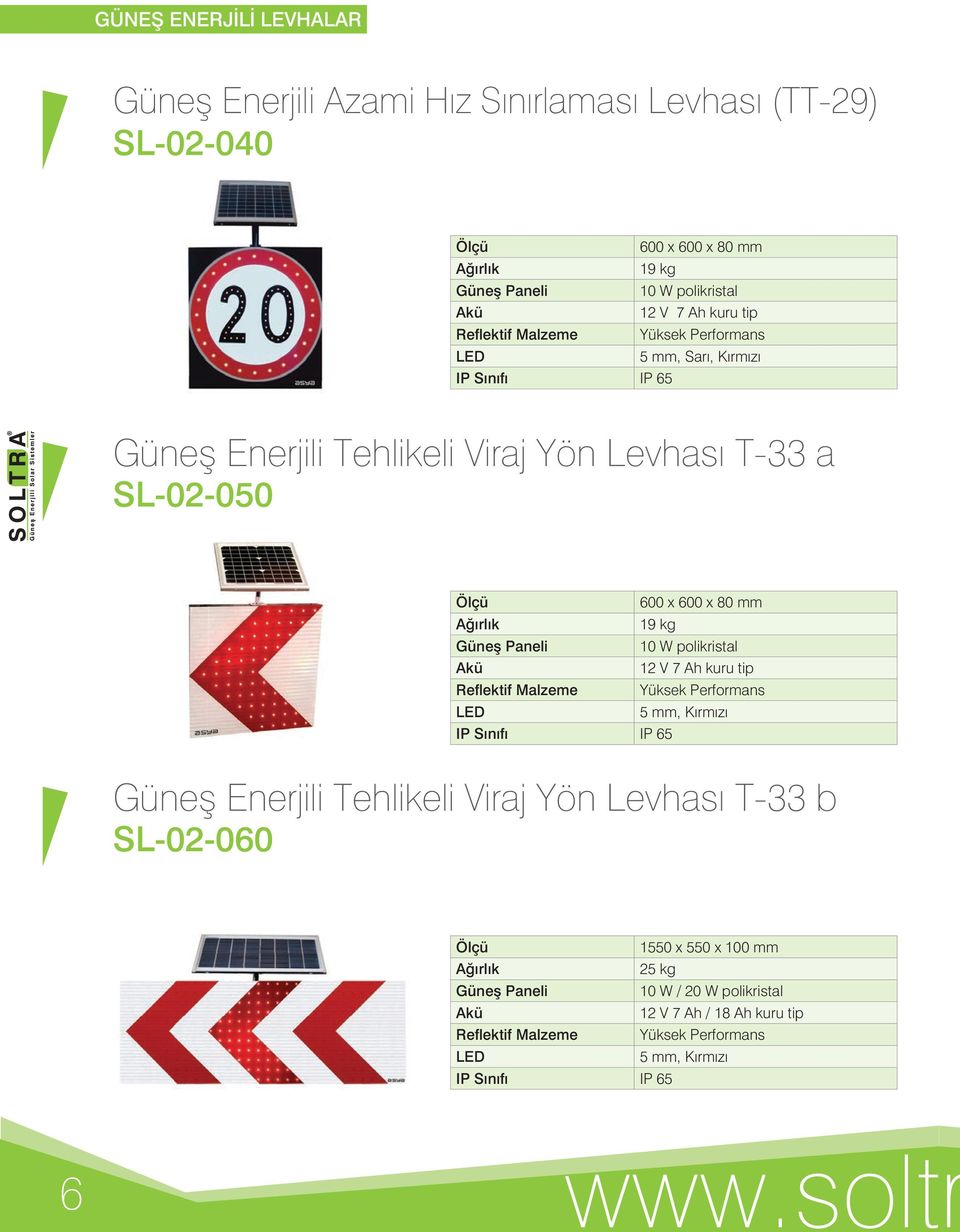 Yüksek Performans 5 mm, Kırmızı Güneş Enerjili Tehlikeli Viraj Yön Levhası T-33 b SL-02-060