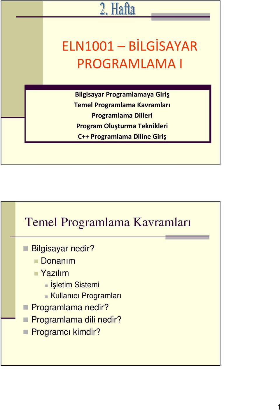 Giriş Temel Programlama Kavramları Bilgisayar nedir?