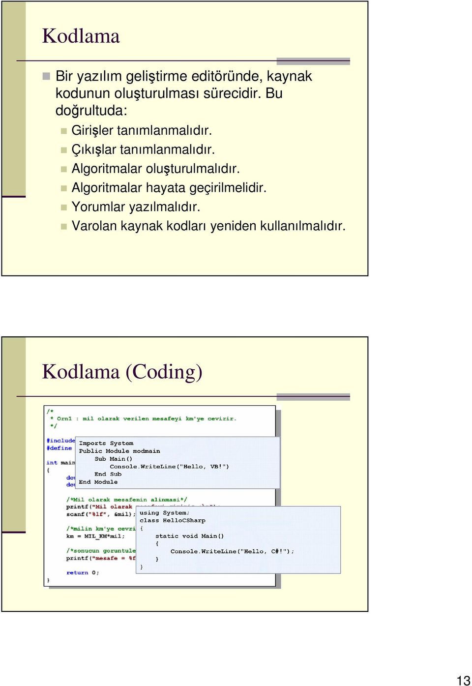 Algoritmalar oluşturulmalıdır. Algoritmalar hayata geçirilmelidir.