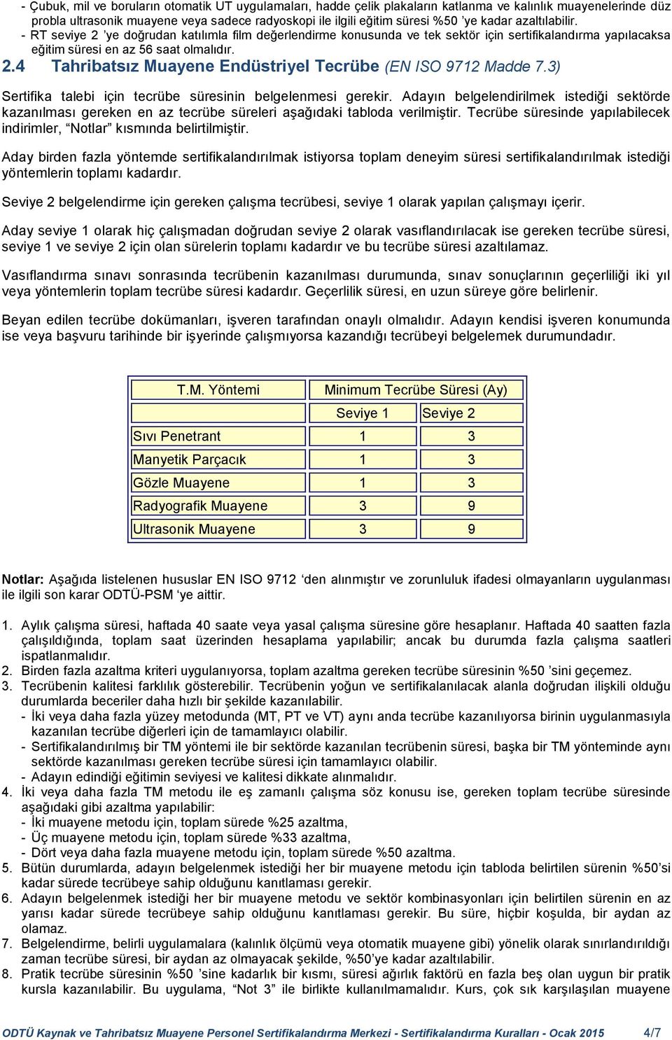 3) Sertifika talebi için tecrübe süresinin belgelenmesi gerekir. Adayın belgelendirilmek istediği sektörde kazanılması gereken en az tecrübe süreleri aşağıdaki tabloda verilmiştir.