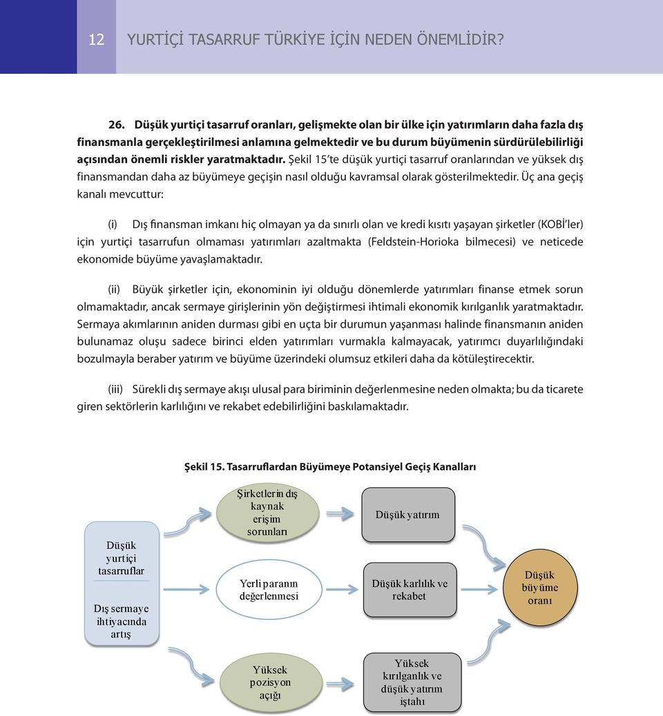 önemli riskler yaratmaktadır. Şekil 15 te düşük yurtiçi tasarruf oranlarından ve yüksek dış finansmandan daha az büyümeye geçişin nasıl olduğu kavramsal olarak gösterilmektedir.