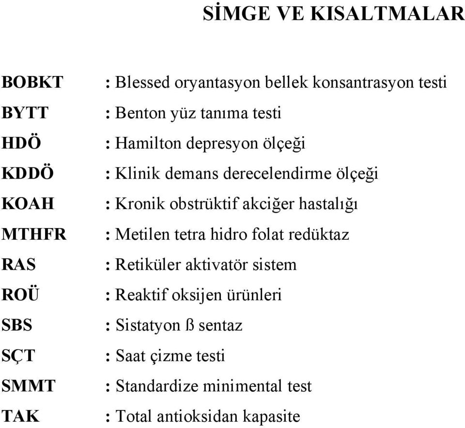 : Kronik obstrüktif akciğer hastalığı : Metilen tetra hidro folat redüktaz : Retiküler aktivatör sistem :