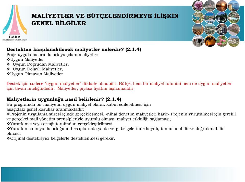 Bütçe, hem bir maliyet tahmini hem de uygun maliyetler için tavan niteliğindedir. Maliyetler, piyasa fiyatını aşmamalıdır. Maliyetlerin uygunluğu nasıl belirlenir? (2.1.