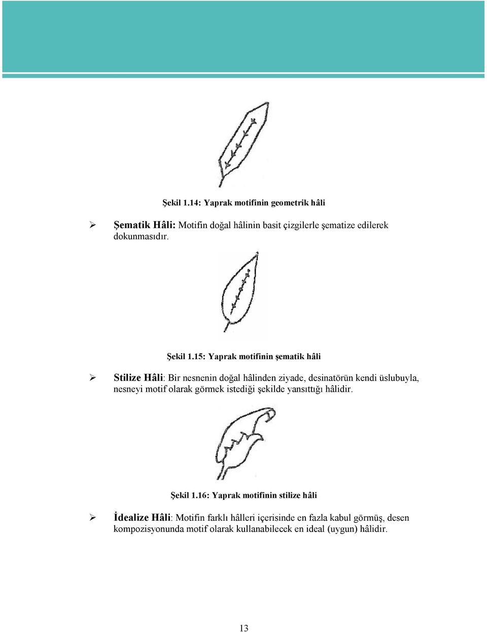 15: Yaprak motifinin ematik hâli Stilize Hâli:Birnesnenindo al hâlindenziyade,desinatörünkendiüslubuyla,