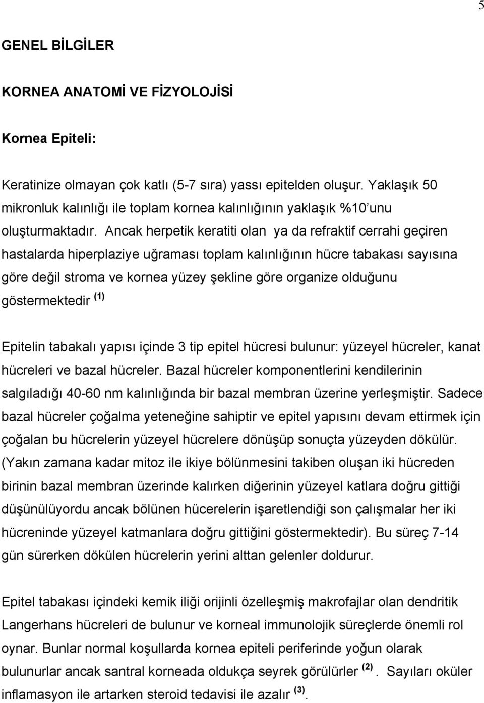 Ancak herpetik keratiti olan ya da refraktif cerrahi geçiren hastalarda hiperplaziye uğraması toplam kalınlığının hücre tabakası sayısına göre değil stroma ve kornea yüzey şekline göre organize