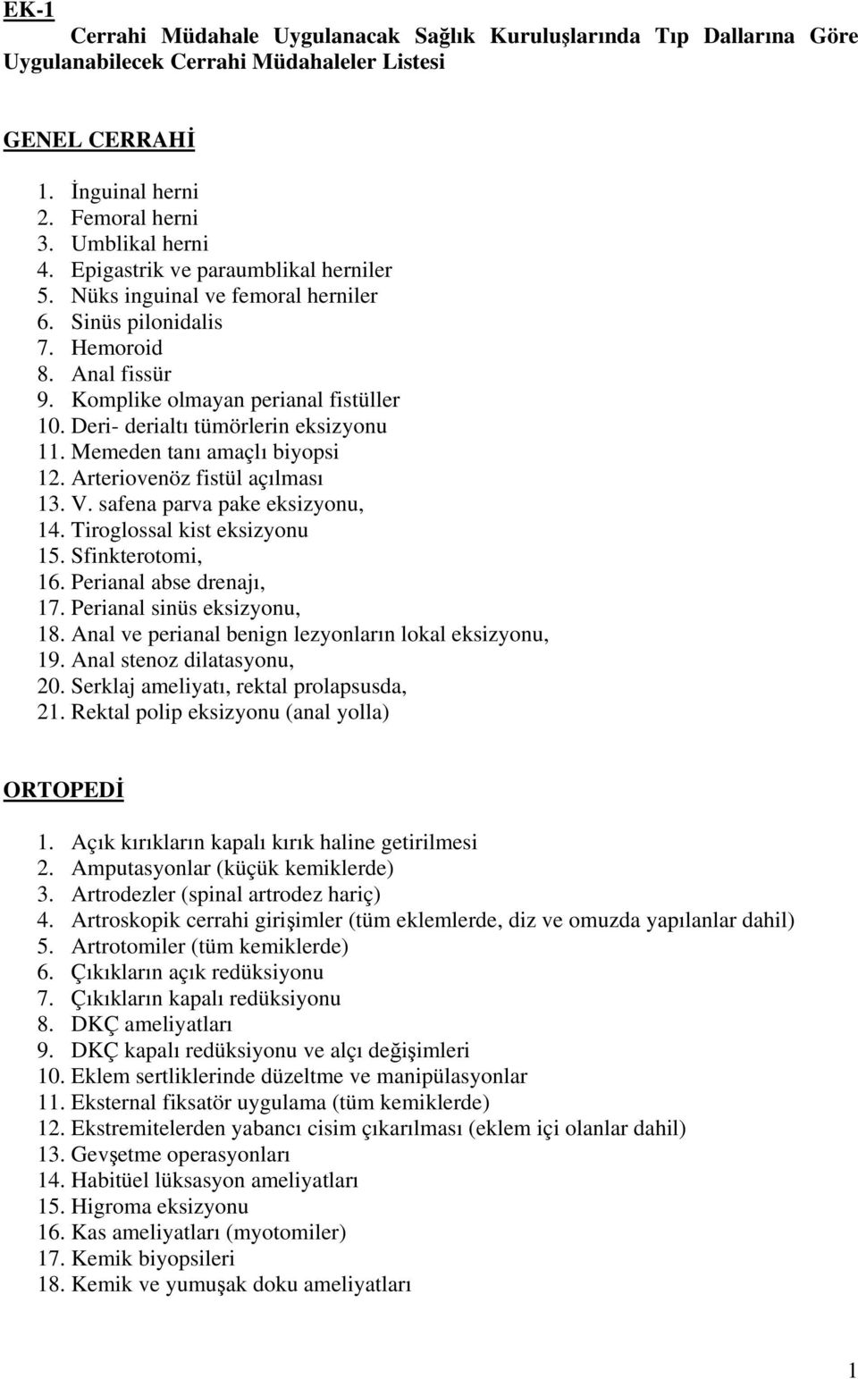 Deri- derialtı tümörlerin eksizyonu 11. Memeden tanı amaçlı biyopsi 12. Arteriovenöz fistül açılması 13. V. safena parva pake eksizyonu, 14. Tiroglossal kist eksizyonu 15. Sfinkterotomi, 16.