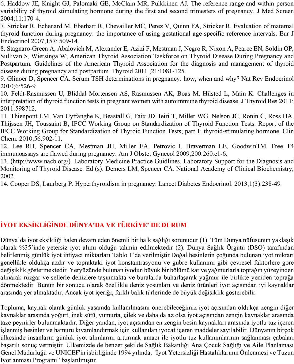 Evaluation of maternal thyroid function during pregnancy: the importance of using gestational age-specific reference intervals. Eur J Endocrinol 2007;157: 509-14. 8.