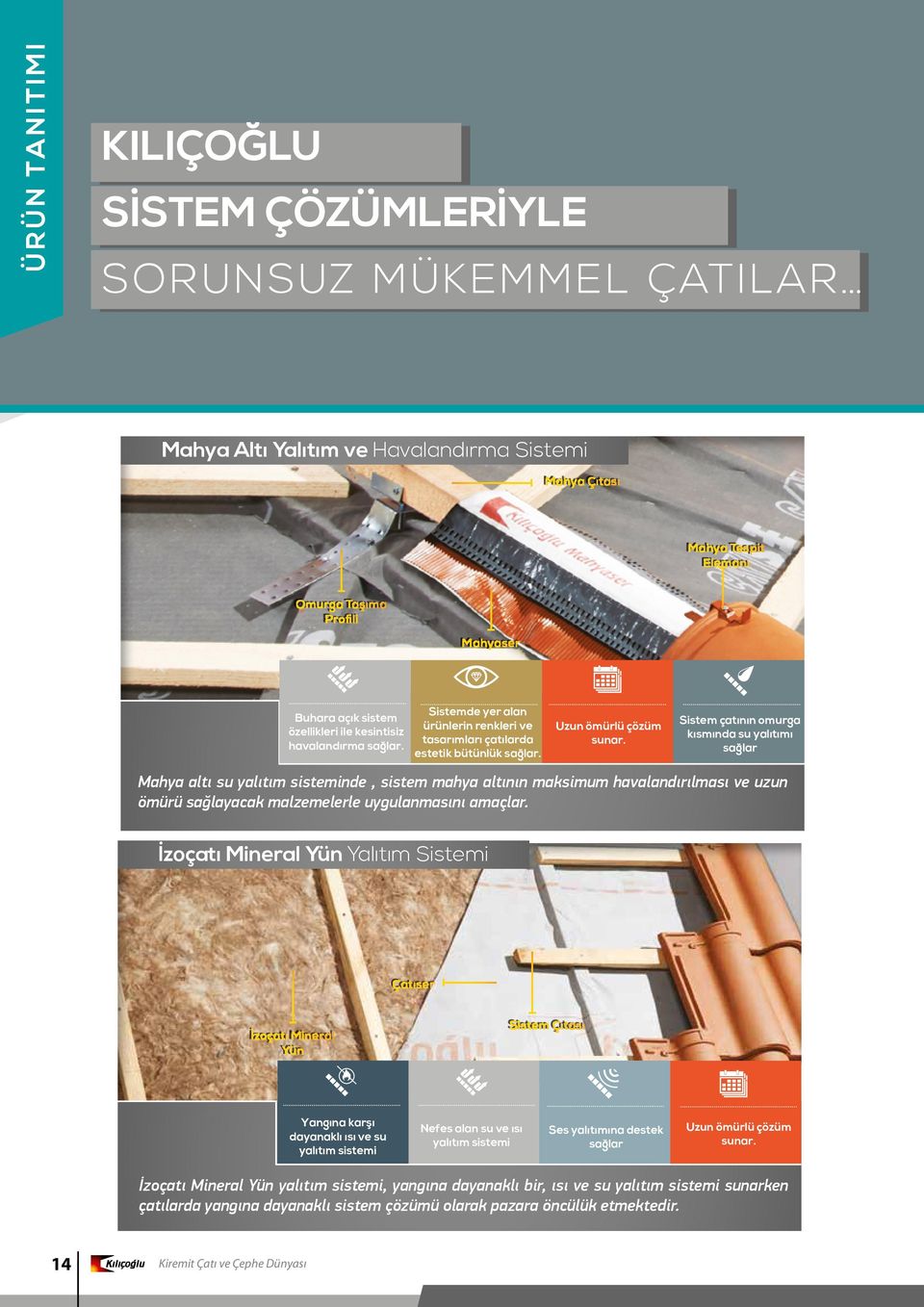 Sistem çatının omurga kısmında su yalıtımı sağlar Mahya altı su yalıtım sisteminde, sistem mahya altının maksimum havalandırılması ve uzun ömürü sağlayacak malzemelerle uygulanmasını amaçlar.