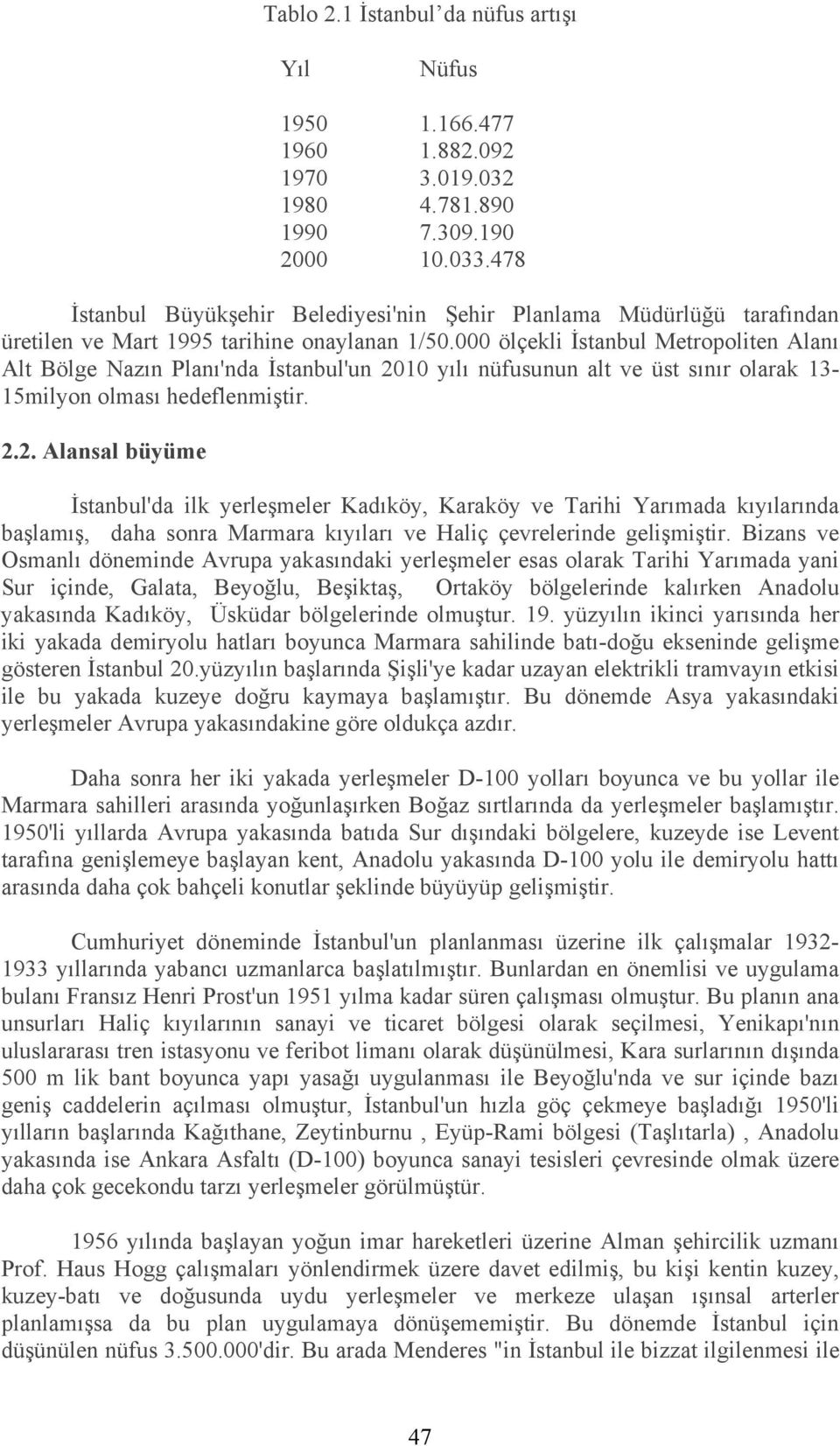 000 ölçekli İstanbul Metropoliten Alanı Alt Bölge Nazın Planı'nda İstanbul'un 20