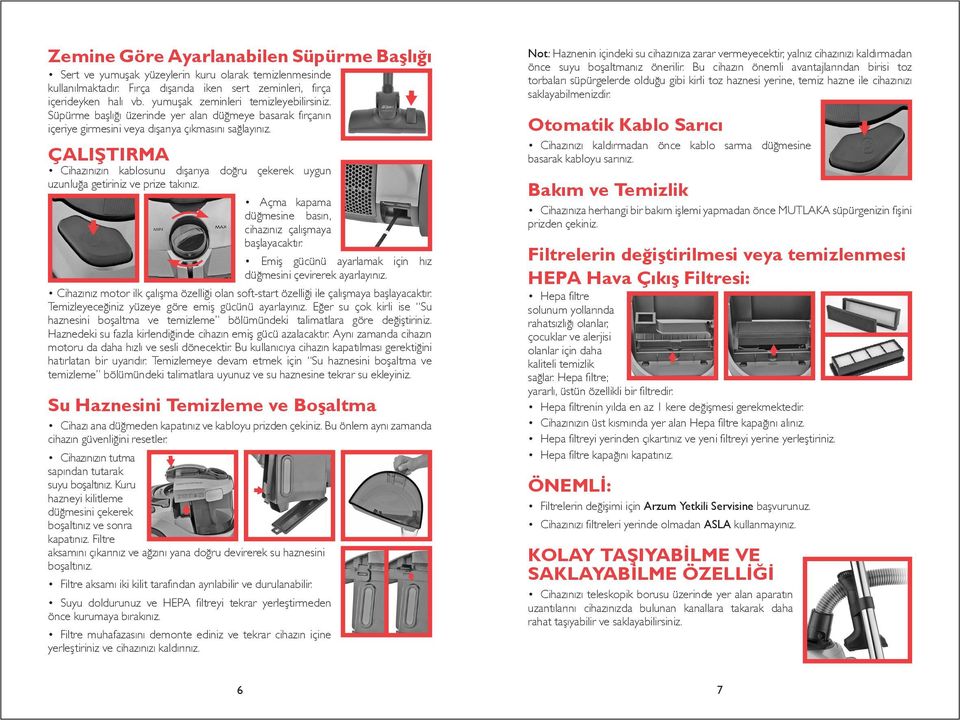 ÇALIŞTIRMA Cihazınızın kablosunu dışarıya doğru çekerek uygun uzunluğa getiriniz ve prize takınız. Açma kapama düğmesine basın, cihazınız çalışmaya başlayacaktır.