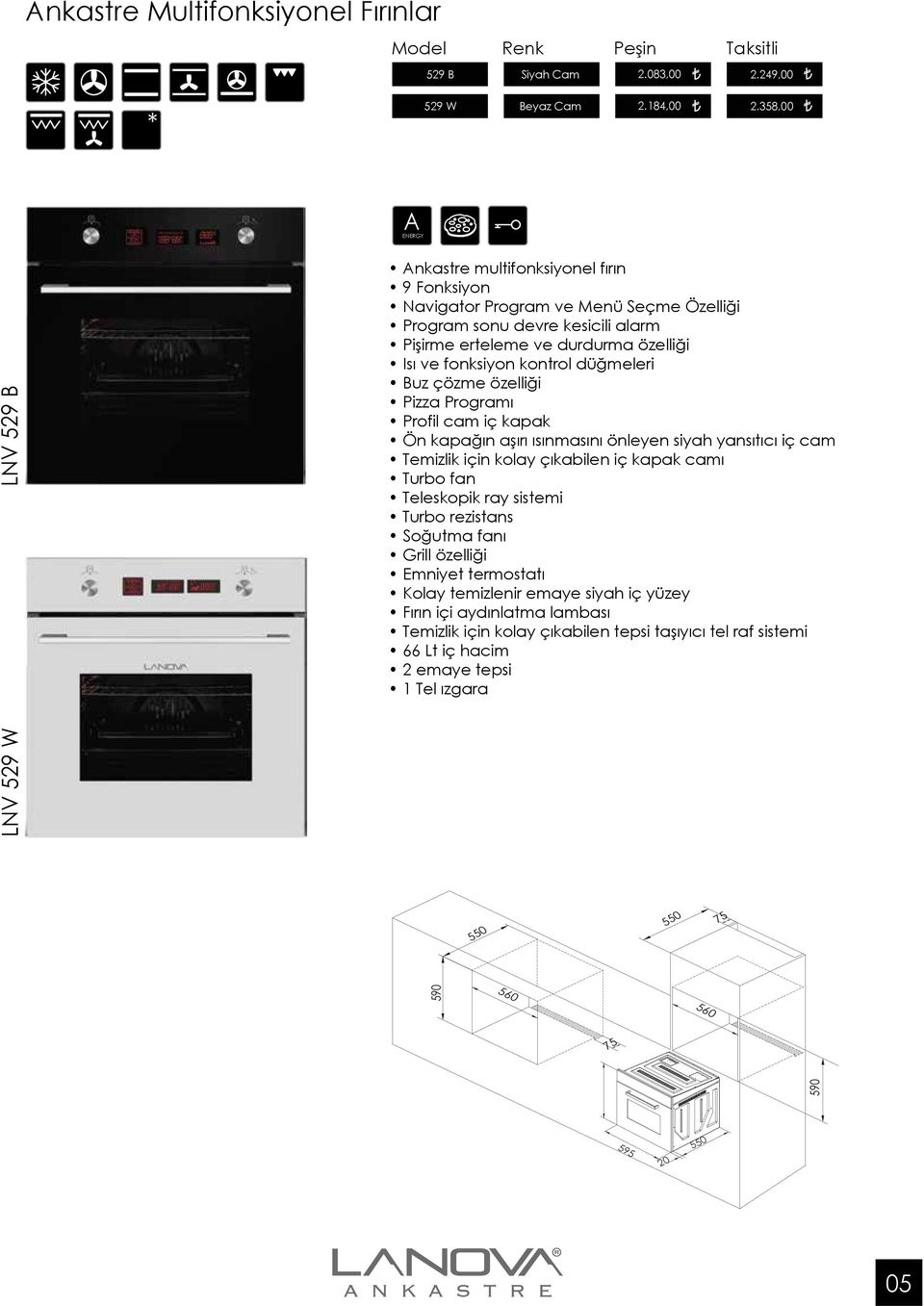 fonksiyon kontrol düğmeleri Buz çözme özelliği Pizza Programı Profil cam iç kapak Ön kapağın aşırı ısınmasını önleyen siyah yansıtıcı iç cam Temizlik için kolay çıkabilen iç kapak camı Turbo fan