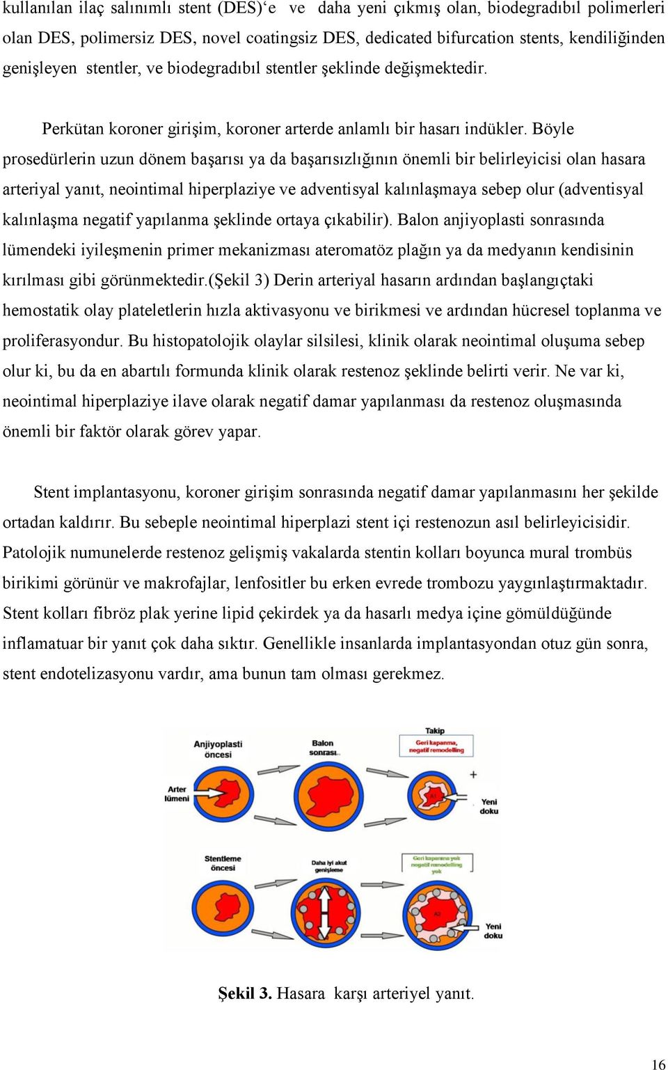 Böyle prosedürlerin uzun dönem başarısı ya da başarısızlığının önemli bir belirleyicisi olan hasara arteriyal yanıt, neointimal hiperplaziye ve adventisyal kalınlaşmaya sebep olur (adventisyal