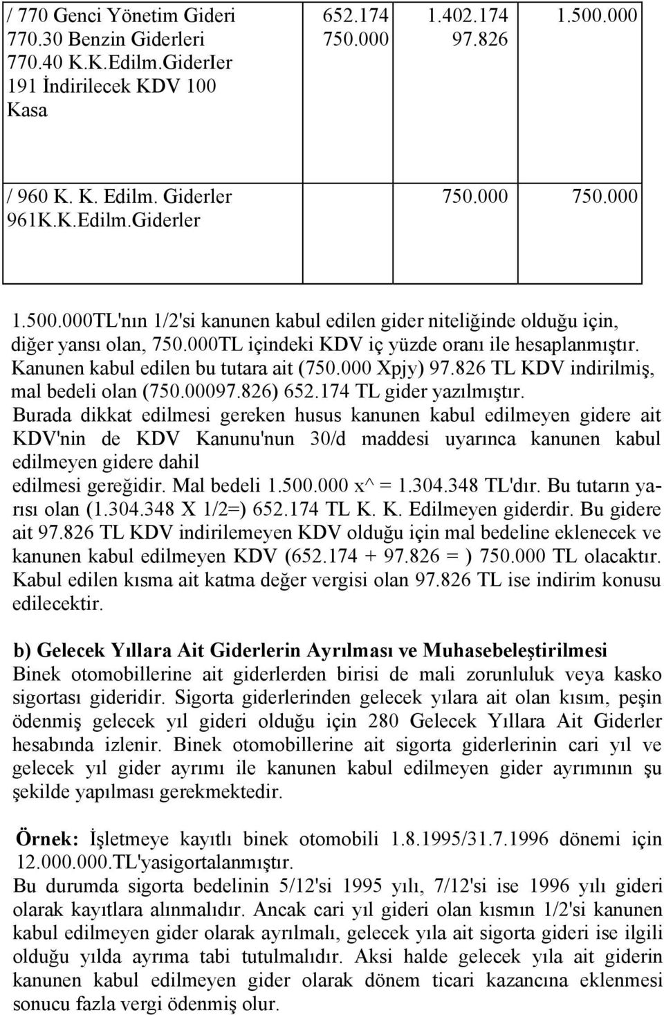 Kanunen kabul edilen bu tutara ait (750.000 Xpjy) 97.826 TL KDV indirilmiş, mal bedeli olan (750.00097.826) 652.174 TL gider yazılmıştır.