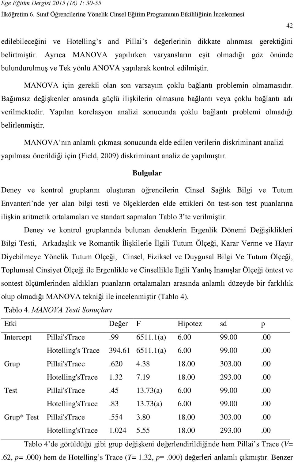 MANOVA için gerekli olan son varsayım çoklu bağlantı problemin olmamasıdır. Bağımsız değişkenler arasında güçlü ilişkilerin olmasına bağlantı veya çoklu bağlantı adı verilmektedir.