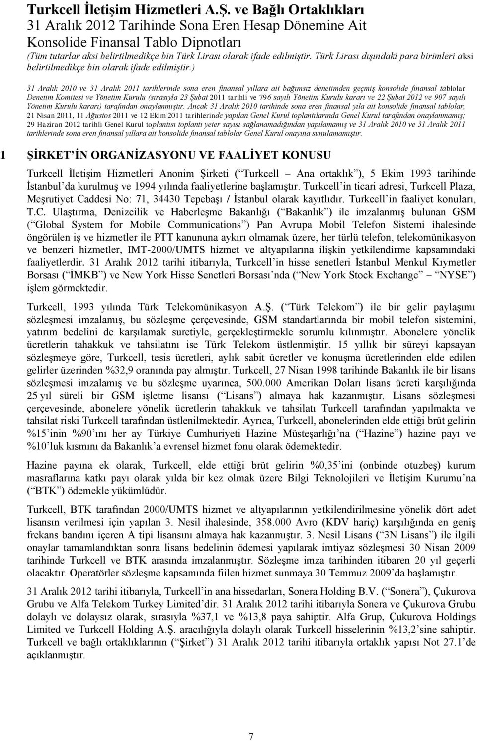 ) 21 Nisan 2011, 11 Ağustos 2011 ve 12 Ekim 2011 tarihlerinde yapılan Genel Kurul toplantılarında Genel Kurul tarafından onaylanmamış; 29 Haziran 2012 tarihli Genel Kurul toplantısı toplantı yeter