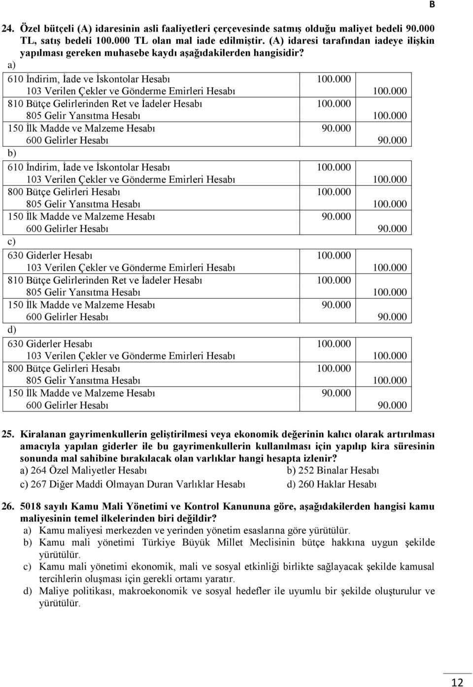 000 810 ütçe Gelirlerinden Ret ve İadeler Hesabı 100.000 805 Gelir Yansıtma Hesabı 100.000 150 İlk Madde ve Malzeme Hesabı 90.000 600 Gelirler Hesabı 90.000 610 İndirim, İade ve İskontolar Hesabı 100.