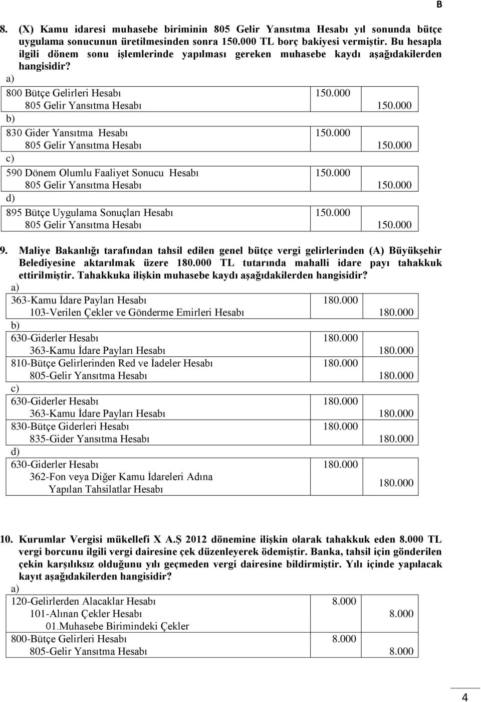 000 805 Gelir Yansıtma Hesabı 150.000 590 Dönem Olumlu Faaliyet Sonucu Hesabı 150.000 805 Gelir Yansıtma Hesabı 150.000 895 ütçe Uygulama Sonuçları Hesabı 150.000 805 Gelir Yansıtma Hesabı 150.000 9.