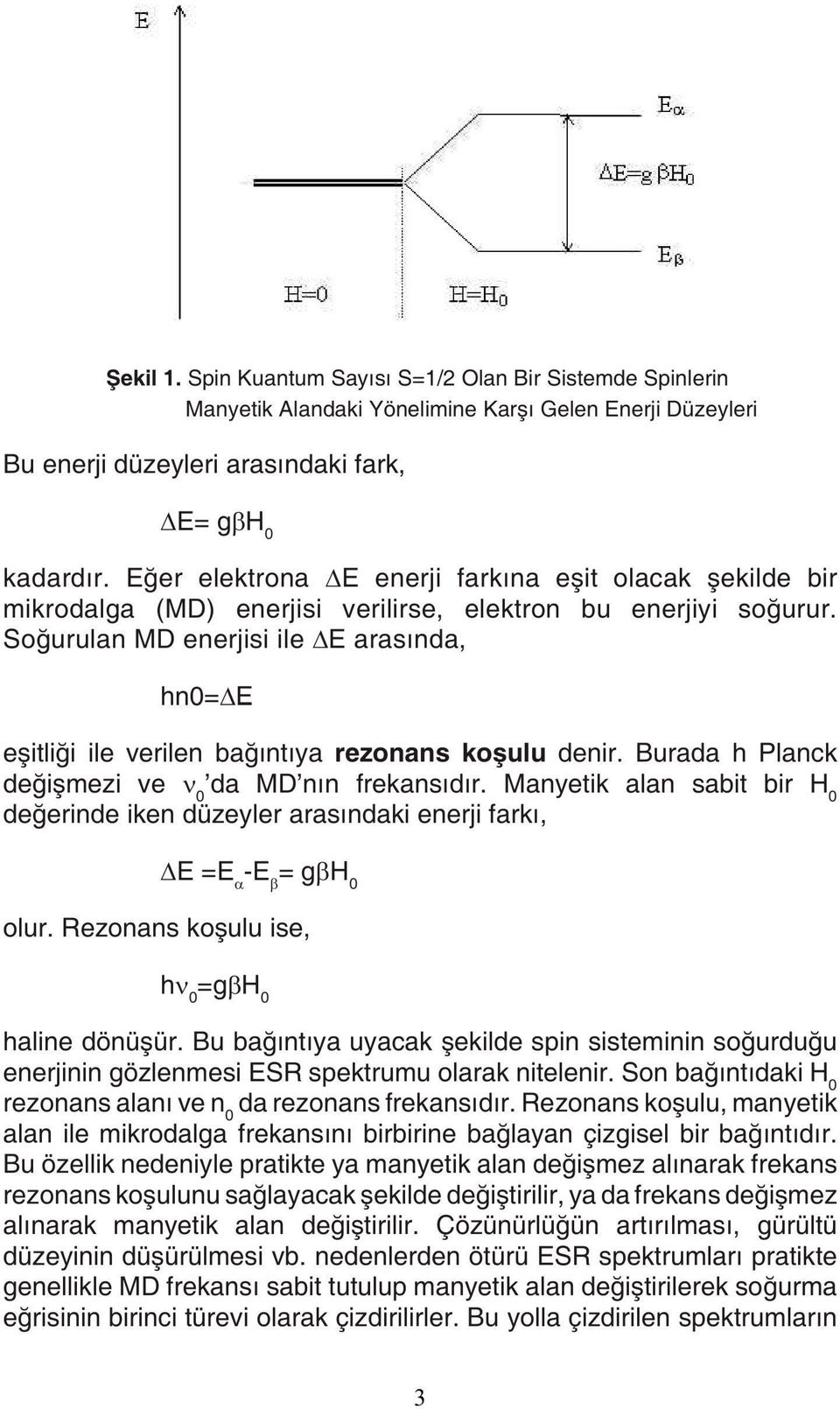 Soğurulan MD enerjisi ile AE arasında, hno=ae eşitliği ile verilen bağıntıya rezonans koşulu denir. Burada h Planck değişmezi ve v 0 'da MD'nın frekansıdır.