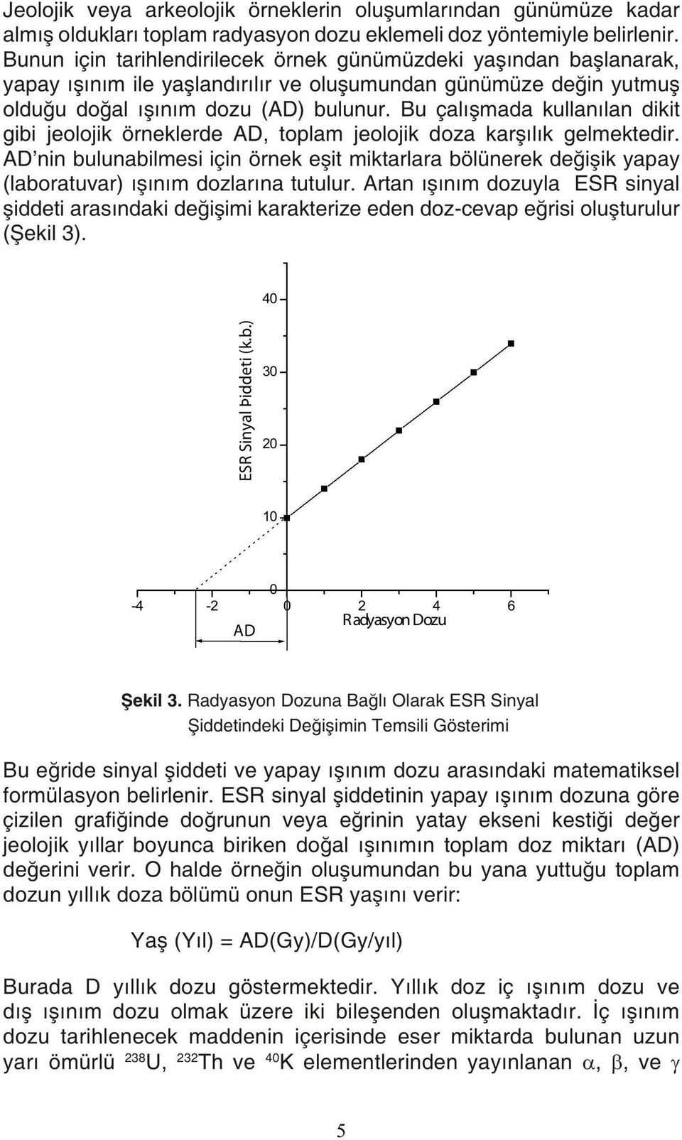 Bu çalışmada kullanılan dikit gibi jeolojik örneklerde AD, toplam jeolojik doza karşılık gelmektedir.