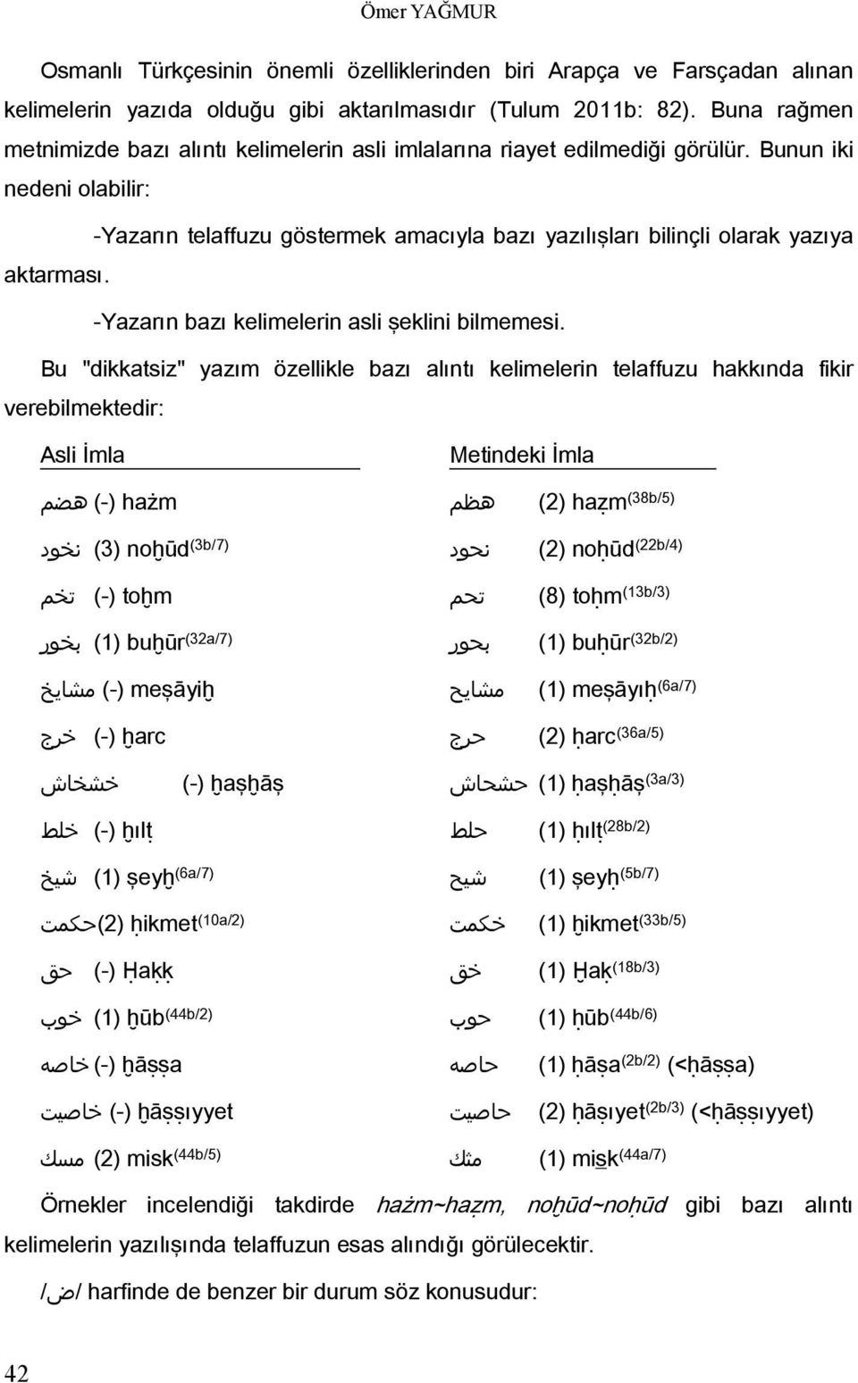 Bunun iki nedeni olabilir: -Yazarın telaffuzu göstermek amacıyla bazı yazılışları bilinçli olarak yazıya aktarması. -Yazarın bazı kelimelerin asli şeklini bilmemesi.