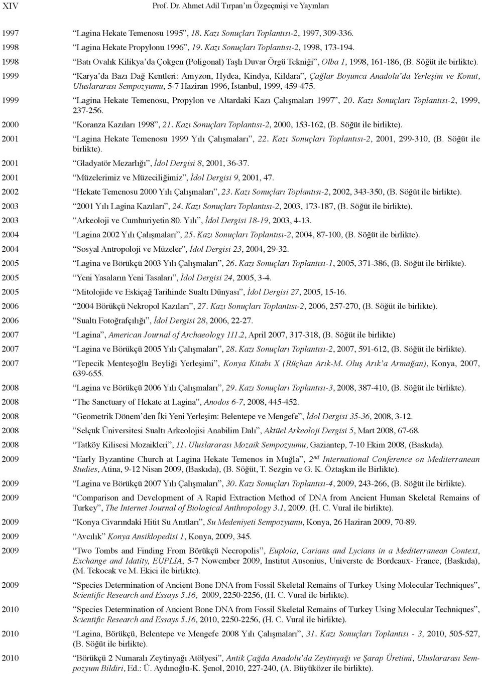 1999 Karya da Bazı Dağ Kentleri: Amyzon, Hydea, Kindya, Kildara, Çağlar Boyunca Anadolu da Yerleşim ve Konut, Uluslararası Sempozyumu, 5-7 Haziran 1996, İstanbul, 1999, 459-475.