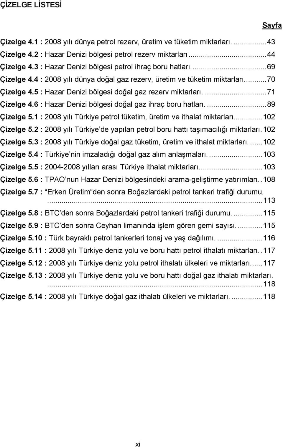 5 : Hazar Denizi bölgesi doğal gaz rezerv miktarları....71 Çizelge 4.6 : Hazar Denizi bölgesi doğal gaz ihraç boru hatları....89 Çizelge 5.