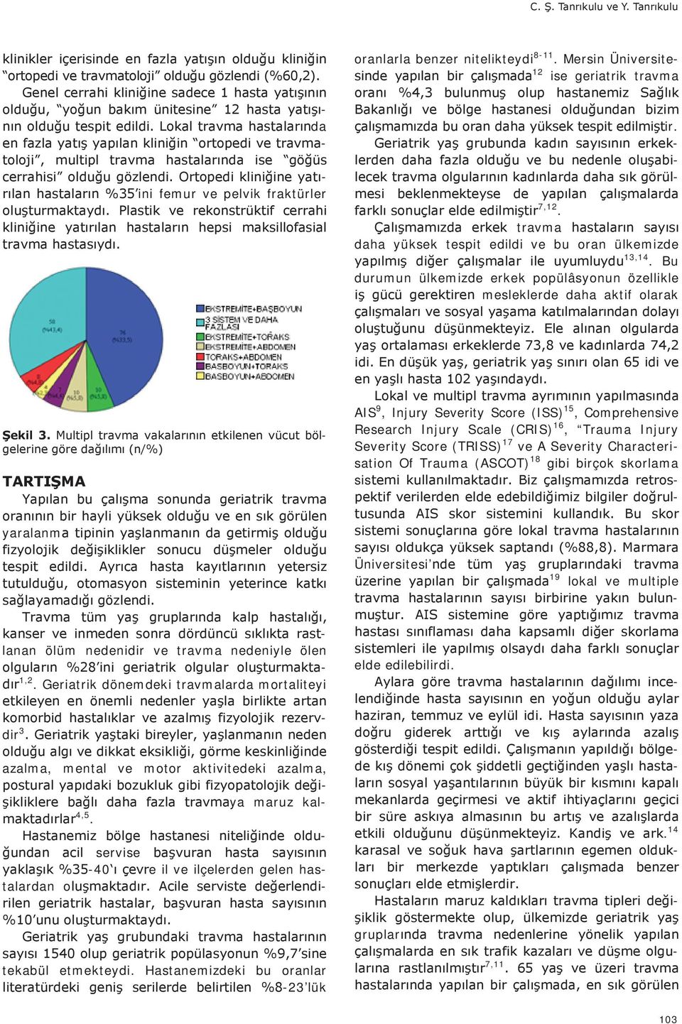 Hastanemizdeki bu oranlar -23 lük oranlarla benzer nitelikteydi 8-11. Mersin Üniversite- 12 ise geriatrik travma ir. - - - 7,12. travma daha yüksek tespit edildi ve bu oran ülkemizde 13,14.