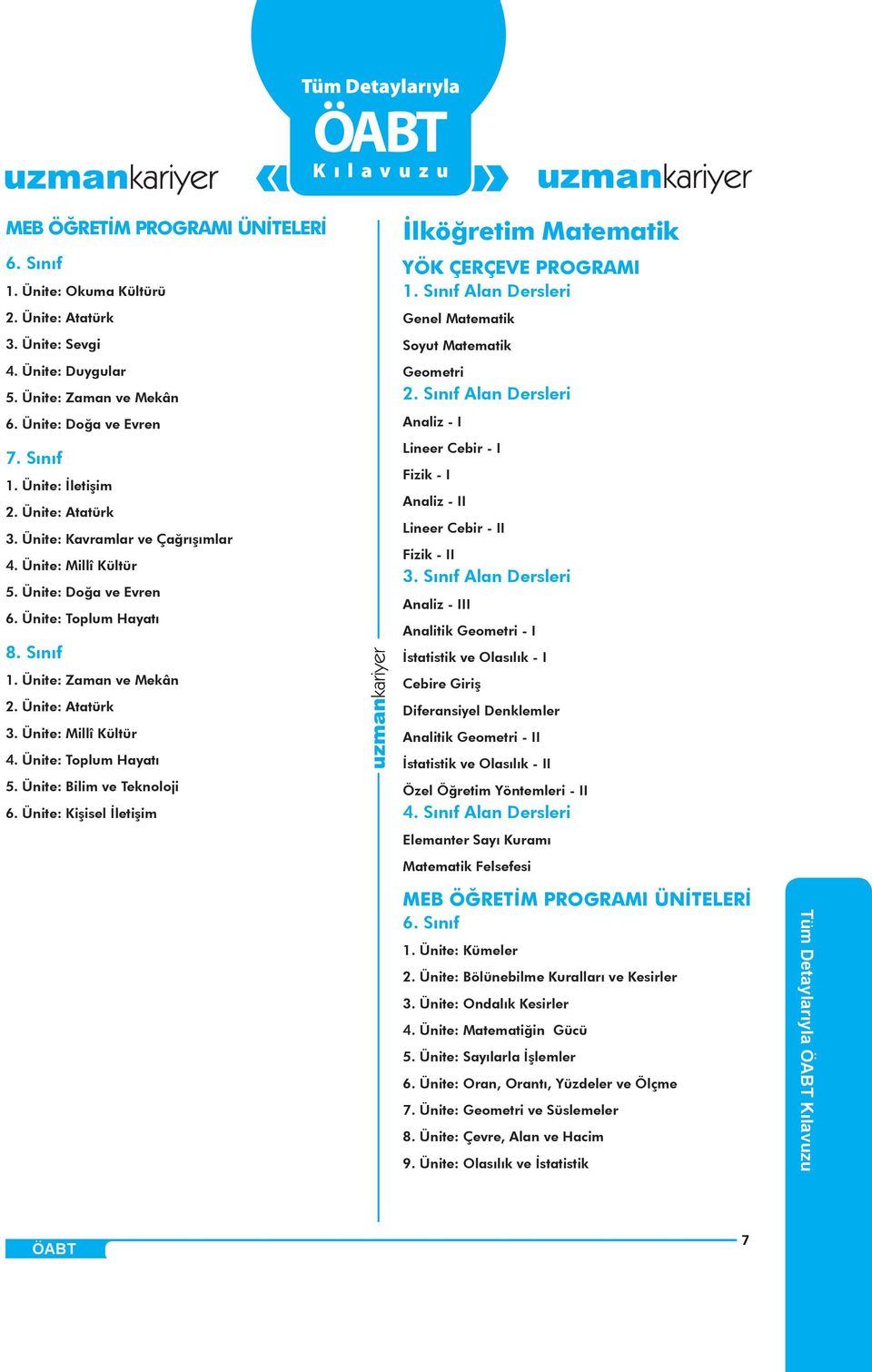 Ünite: Toplum Hayatı 5. Ünite: Bilim ve Teknoloji 6. Ünite: Kişisel İletişim İlköğretim Matematik YÖK ÇERÇEVE PROGRAMI 1. Sınıf Alan Dersleri Genel Matematik Soyut Matematik Geometri 2.