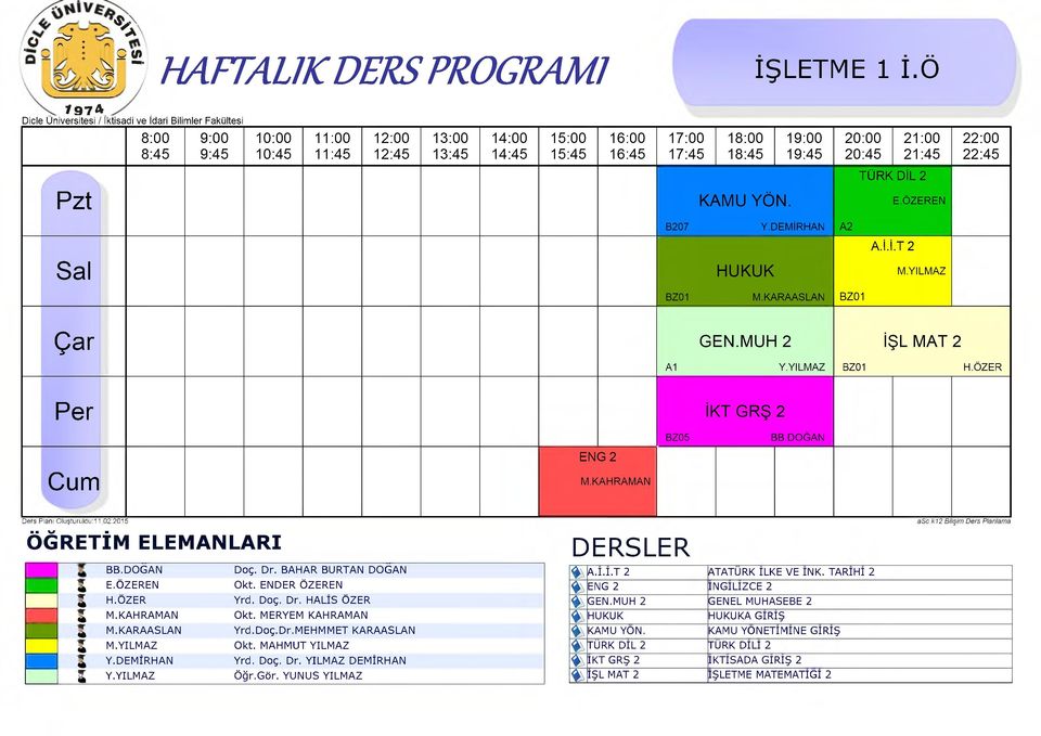 ENDER OZEREN < H.O ZER Y rd. D oç. D r. H A LİS ÖZER -y 4 M. KAHRAM AN O k t. MERYEM KAHRAM AN W M.KARAASLAN Y rd. D oç. D r. M EH M M ET KAR AASLAN m- 4 M.Y ILM A Z O k t. M AH M U T Y ILM A Z Y.