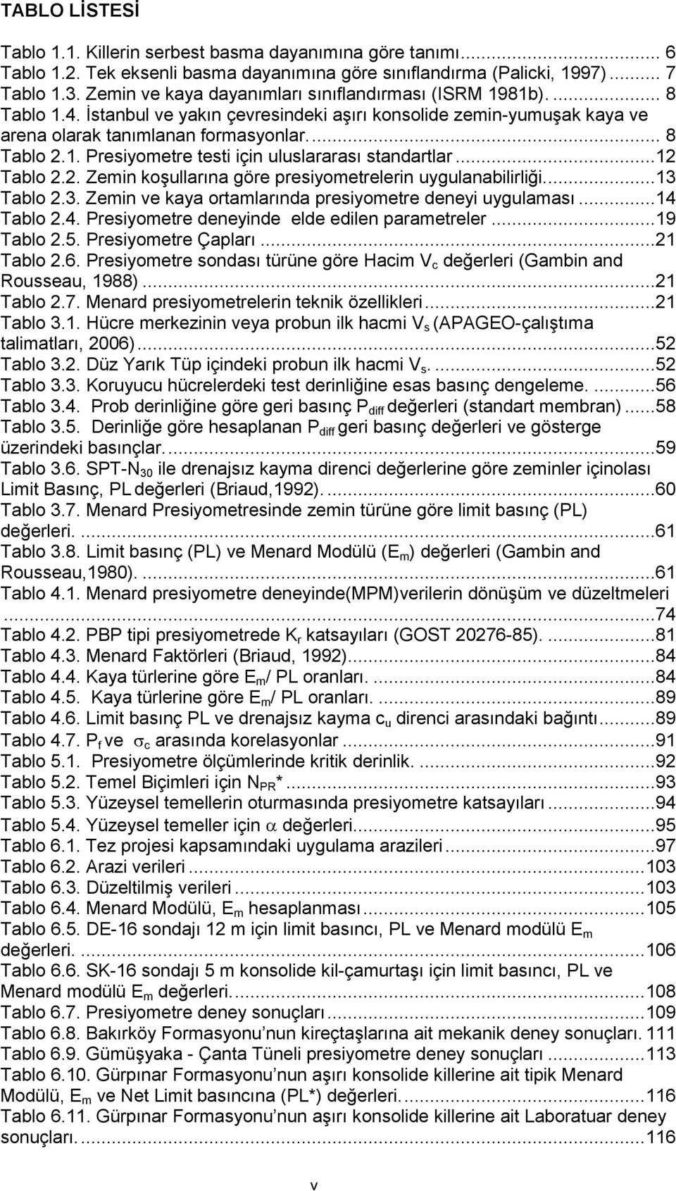 ..12 Tablo 2.2. Zemin koşullarına göre presiyometrelerin uygulanabilirliği...13 Tablo 2.3. Zemin ve kaya ortamlarında presiyometre deneyi uygulaması...14 